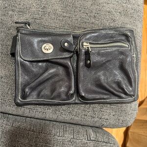 Roots Black Leather Mini Bag